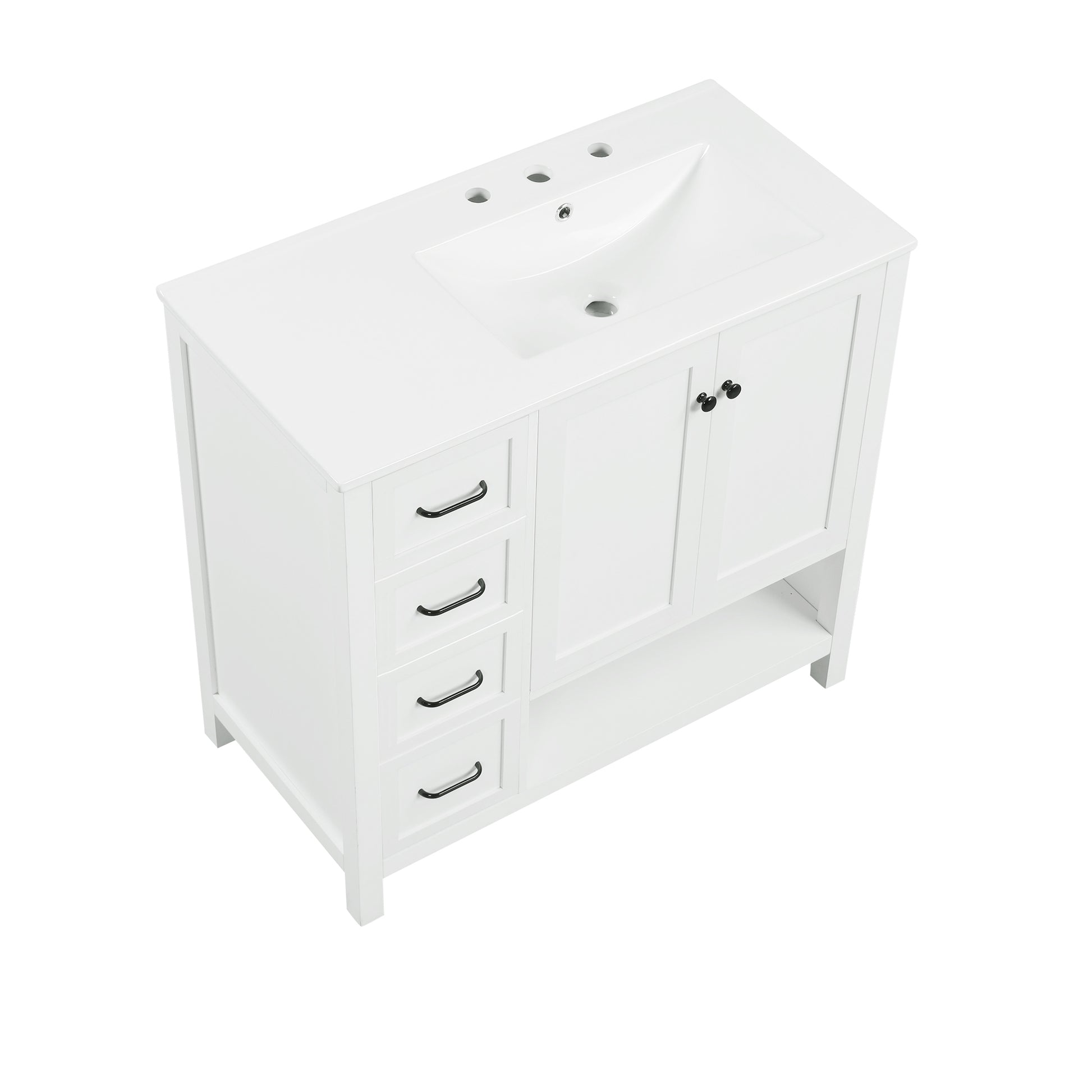 36" Bathroom Vanity With Sink Top, Bathroom Vanity Cabinet With Two Doors And Two Drawers, Solid Wood, Open Shelf, Mdf Boards, One Package, White White Solid Wood Mdf