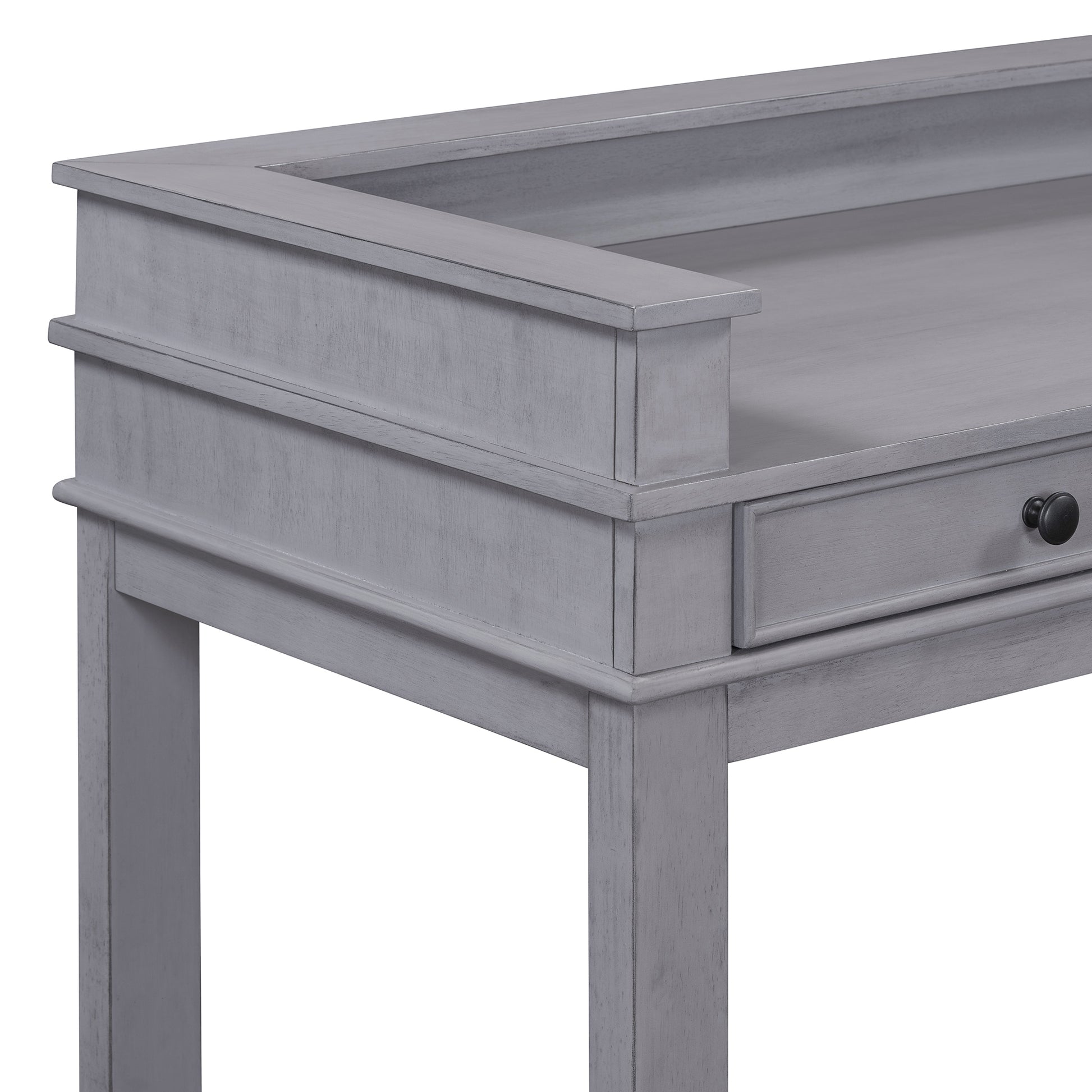 4 Piece Dining Table Set For 3, Retro Kitchen Table And Chairs Set With 3 Storage Drawers, Ideal For Small Spaces Gray Gray Mdf,Rubber Wood