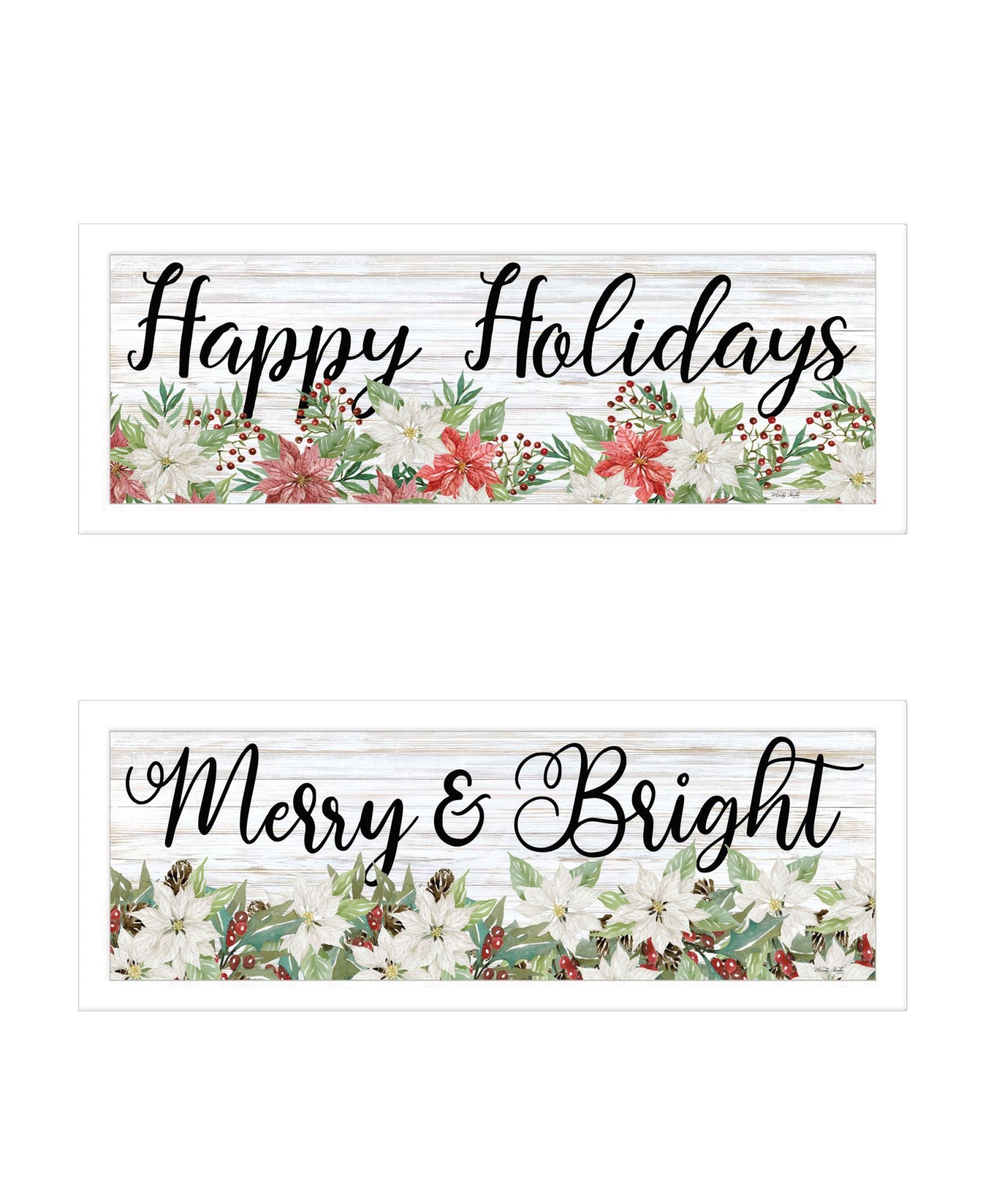 "Merry & Bright Holiday Happy Holidays To You" Framed Wall Art For Living Room, Wall Art Print For Home Decor, Bedroom Wall Art By Cindy Jacobs Multicolor Wood Paper