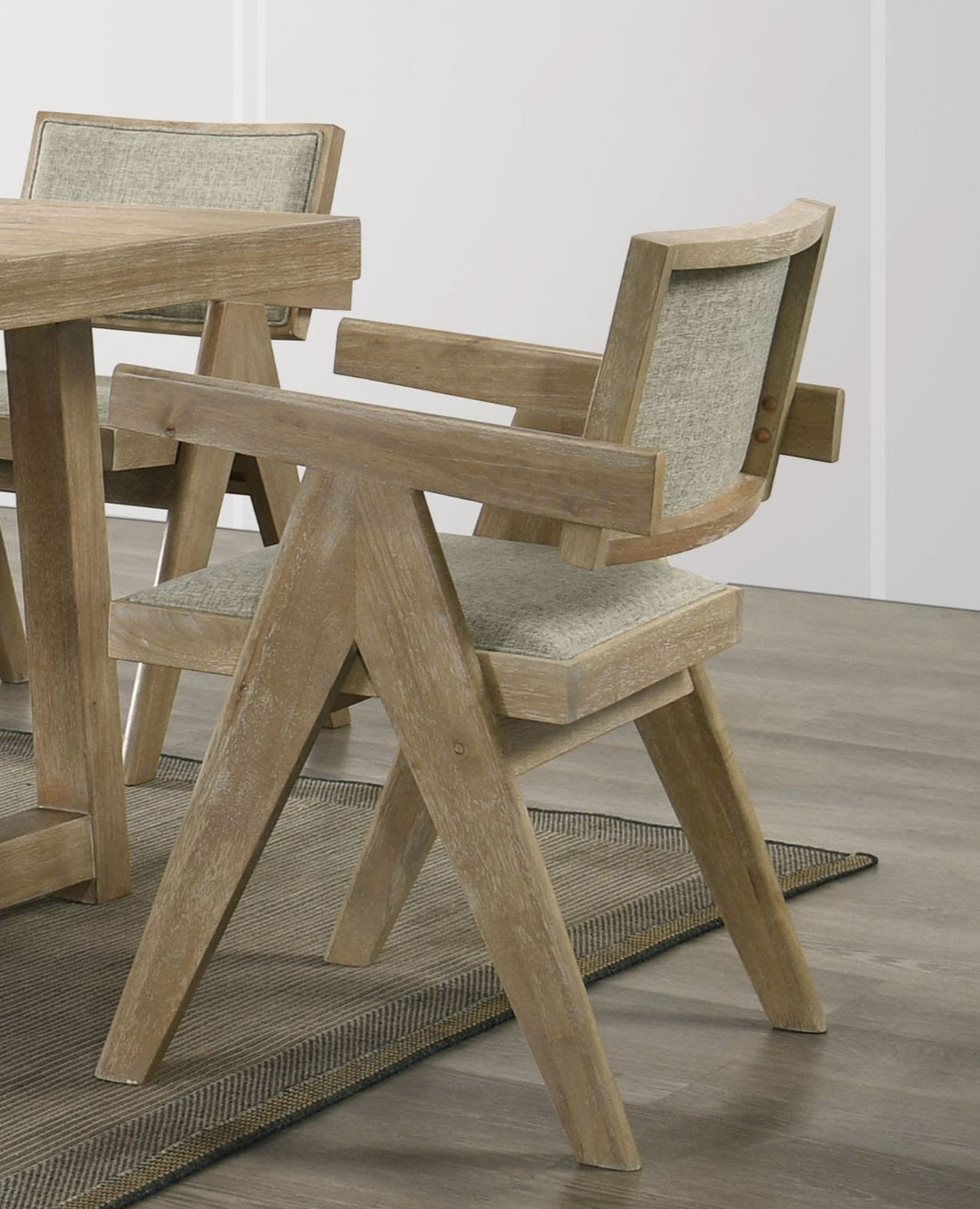 Contemporary 2Pc Dining Arm Chairs Oak Veneer Fabric Upholstered Chairs Plank Arms Dining Room Rubberwood Oak Dining Room Contemporary Arm Chair Solid Back Set Of 2 Fabric,Rubber Wood