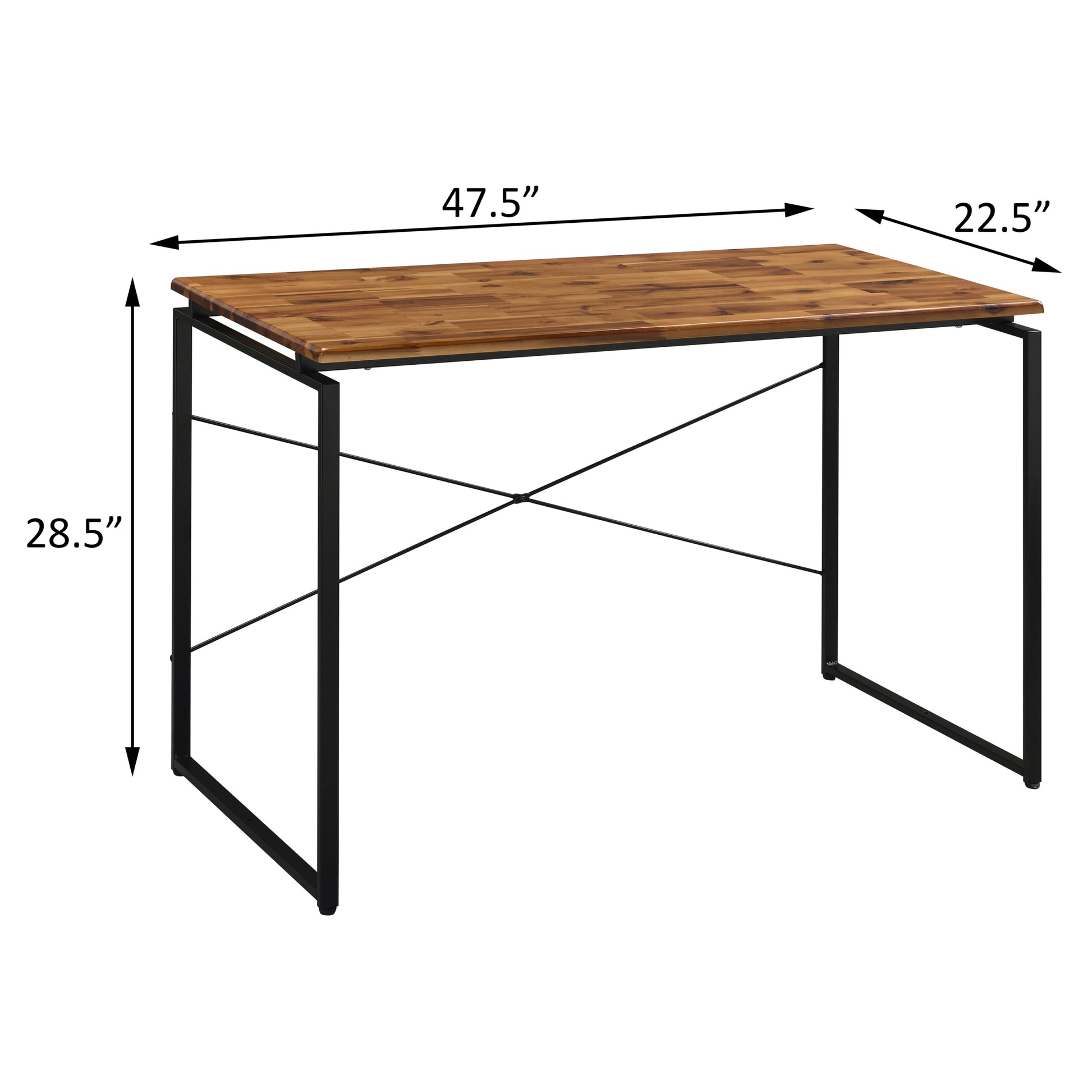 Oak And Black Writing Desk With Metal Sled Base Black Brown Writting Desk Office Industrial Rectangular Wood Metal Sled