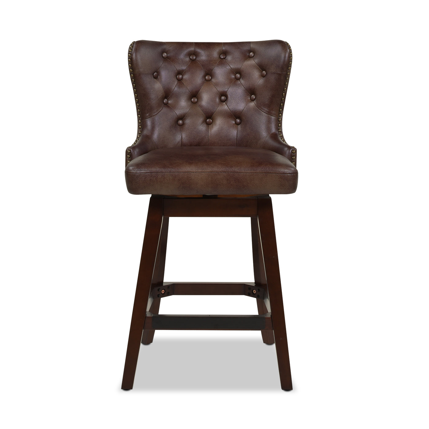 Holmes Tufted High Back 360 Swivel Counter Height Barstool, Mid Brown Faux Leather Brown Foam Faux Leather