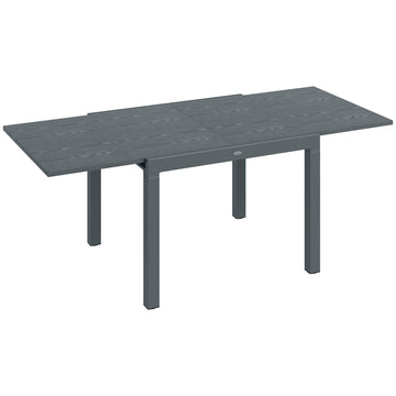 Outsunny Extendable Outdoor Dining Table, 41" 83" Aluminum Frame Patio Table With Wood Effect Steel Top, Rectangle Expandable Patio Table For 6 8, Dark Gray Dark Grey Steel