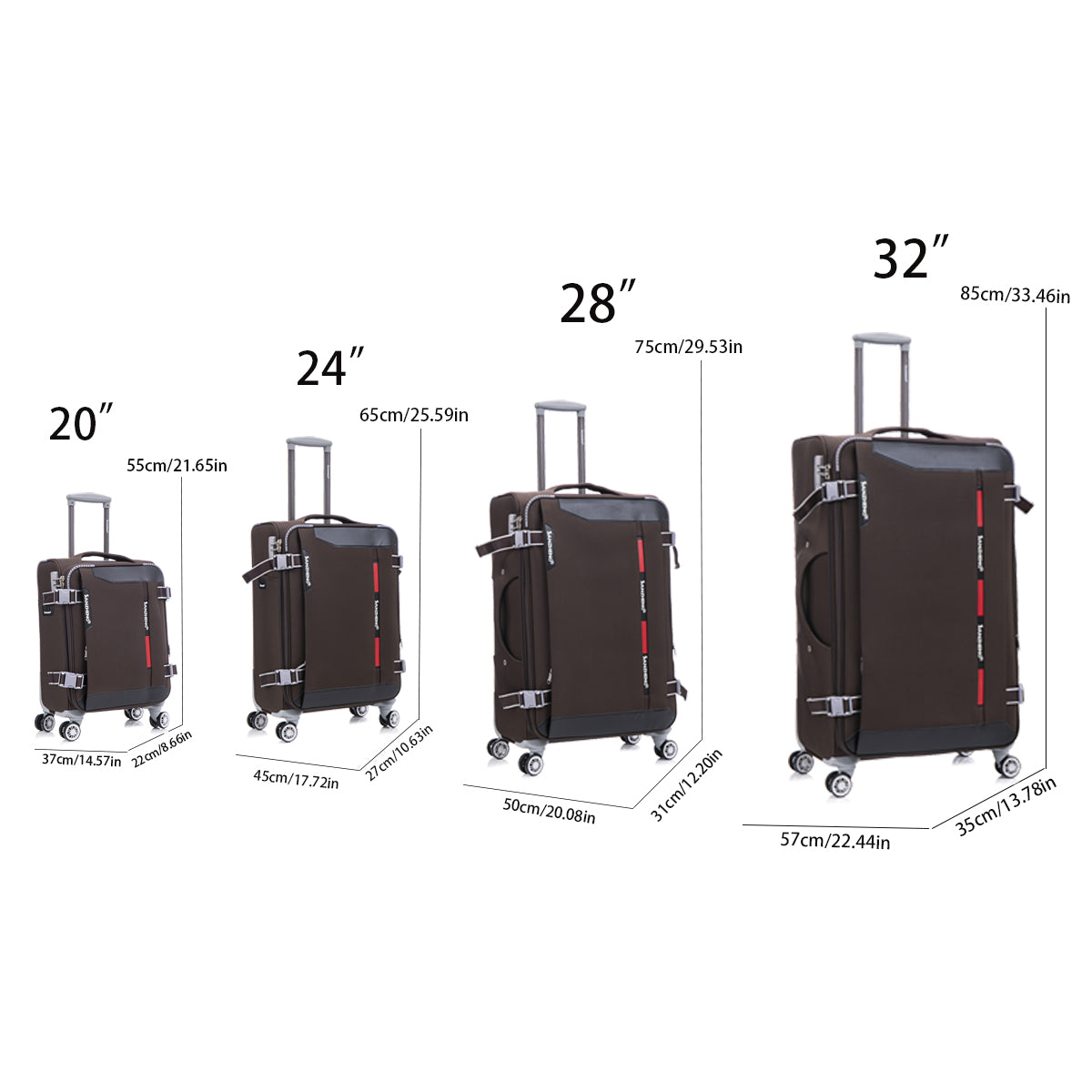 Softside Upright Luggage Set Expandable, Lightweight,4 Piece 20 24 28 32 Coffee Contemporary Fabric