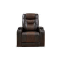 35 Inch Dual Power Recliner, Brown Vegan Faux Leather, Polyester, Usb Port Brown Fabric Metal