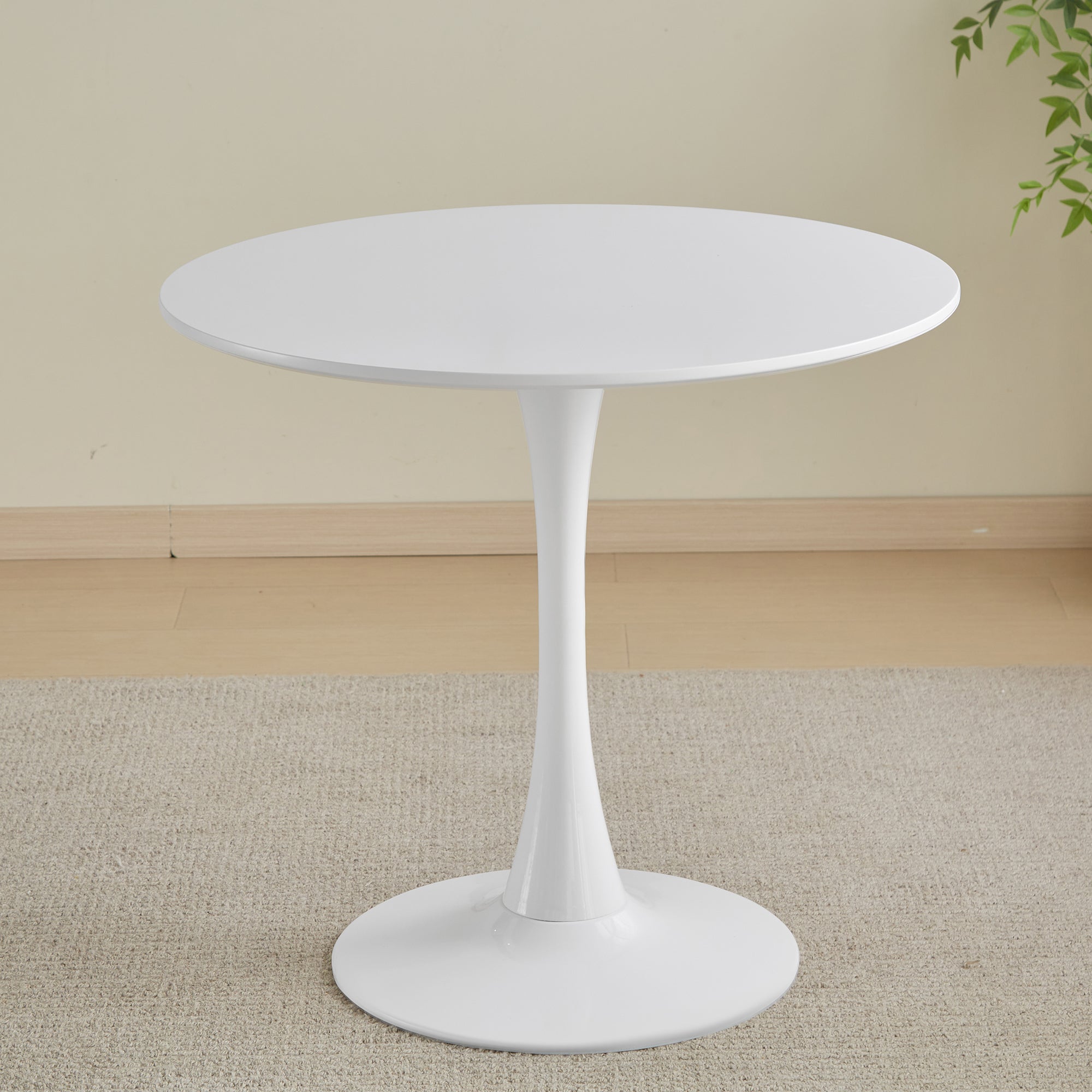 Round White Dining Table Modern Kitchen Table 31.5 Inch Tulip Design With Pedestal, Medieval Casual Table Seating 2 To 4 People White Fiberboard