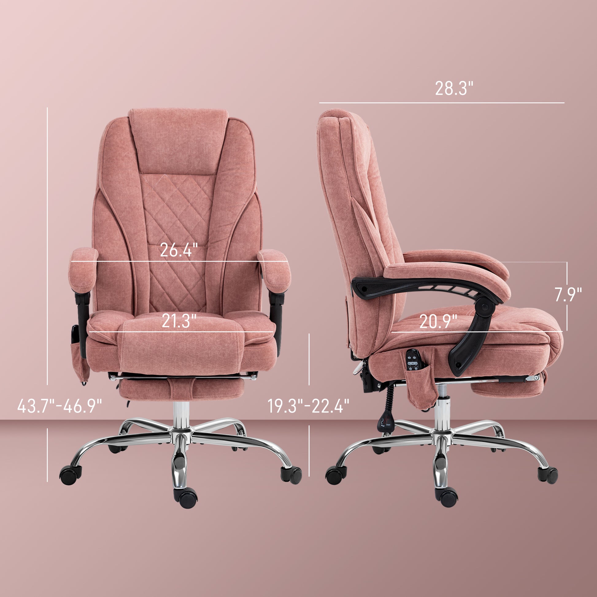 Vinsetto Massage Office Chair With Foot Rest, Executive Office Chair With 6 Vibration Point And Heat, Reclining Computer Chair, Swivel Desk Chair, Adjustable Height, Pink Pink Polyester