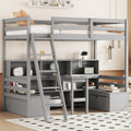 Twin Loft Bed With Storage Shelves, Drawers, Seat And Desk For Grey Color Box Spring Not Required Twin Grey Wood Bedroom Modern Storage Included Pine