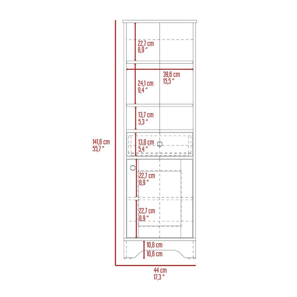 St. Clair Linen Cabinet, Two Interior Shelves, Two Open Shelves, Single Door Grey 1 4 Bathroom Freestanding Modern Particle Board Engineered Wood