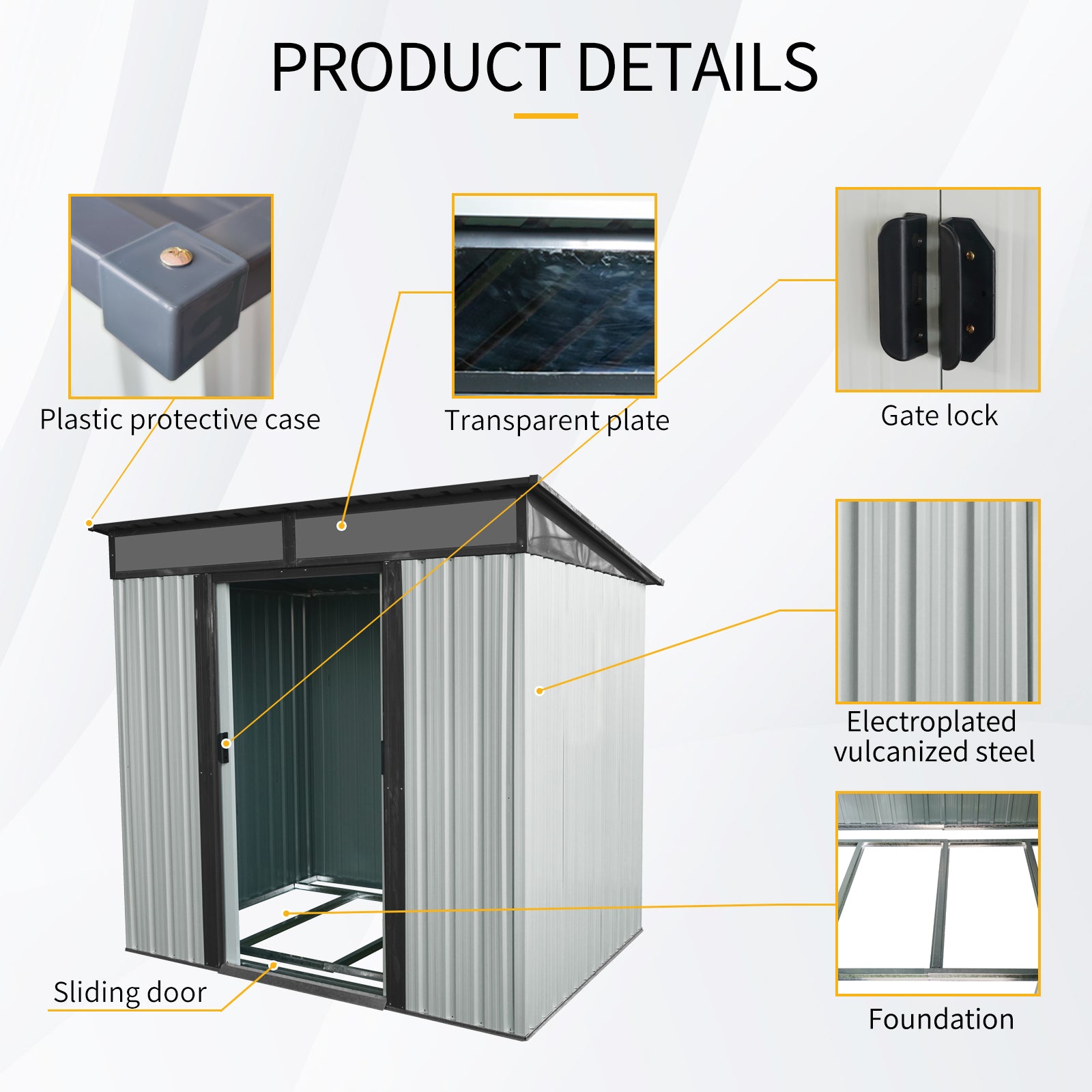 6Ft X 5Ft Outdoor Metal Storage Shed With Lockable Sliding Doors And Transparent Plate For Garden, Lawn White And Black White Black Iron