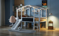 Twin Size Loft Bed With Ladder And Slide, House Bed With Blackboard And Light Strip On The Roof, White Twin White Solid Wood Mdf