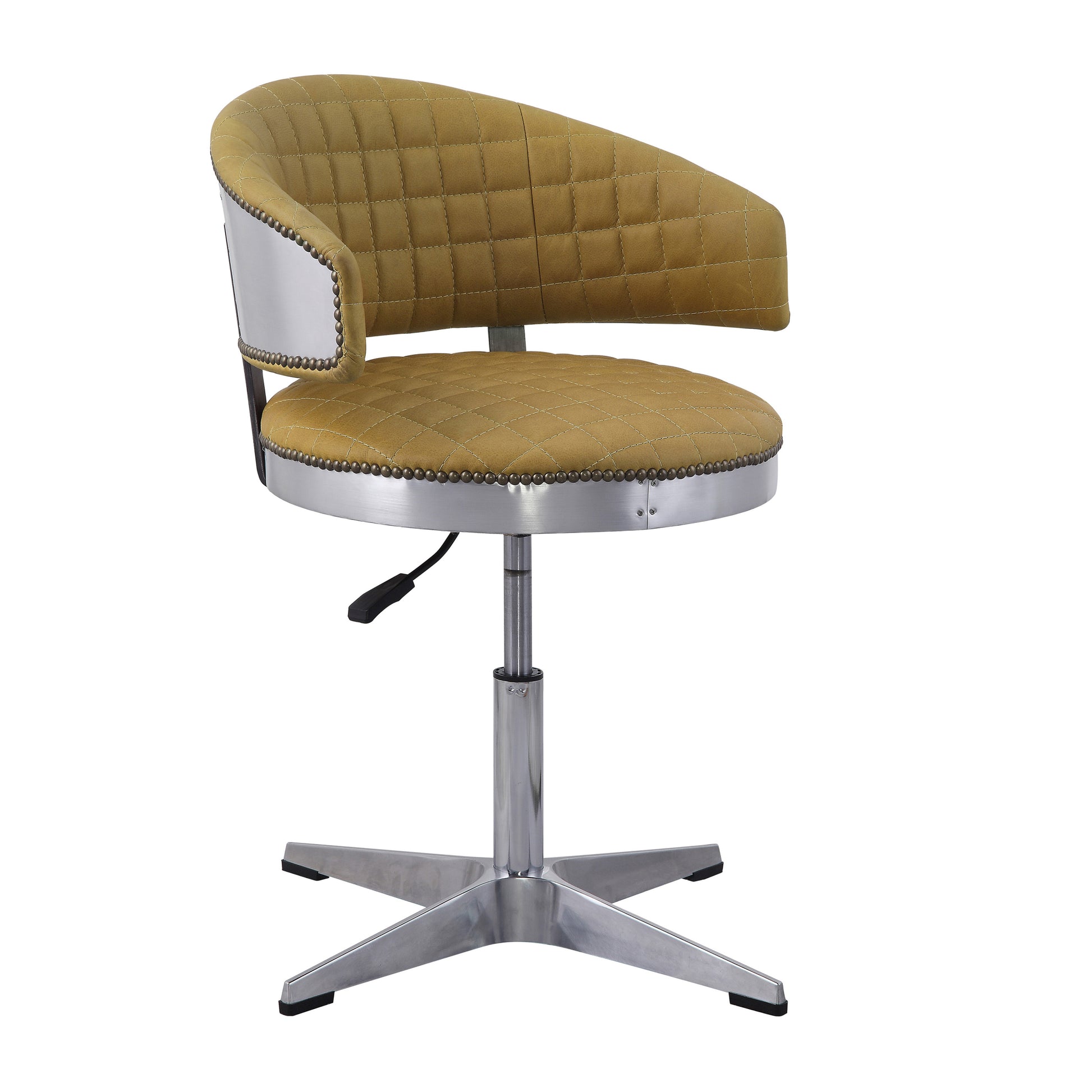 Turmeric And Chrome Adjustable Swivel Tufted Stool Yellow Primary Living Space Leather