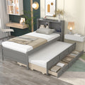 Twin Bed With Twin Trundle,Drawers,Grey Twin Grey Pine