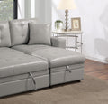 Light Gray Faux Leather Convertible Sectional Sofa Pull Out Bed Couch Storage Chaise Tufted Reversible 2Pc Sectional Living Room Light Gray Primary Living Space Tufted Back Contemporary,Modern L Shaped Square Arms Faux Leather 4 Seat