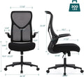 Ergonomic Computer Mesh Chair With Flip Up Armrests,Lumbar Support, Backrest For Home Office, Black Black Metal