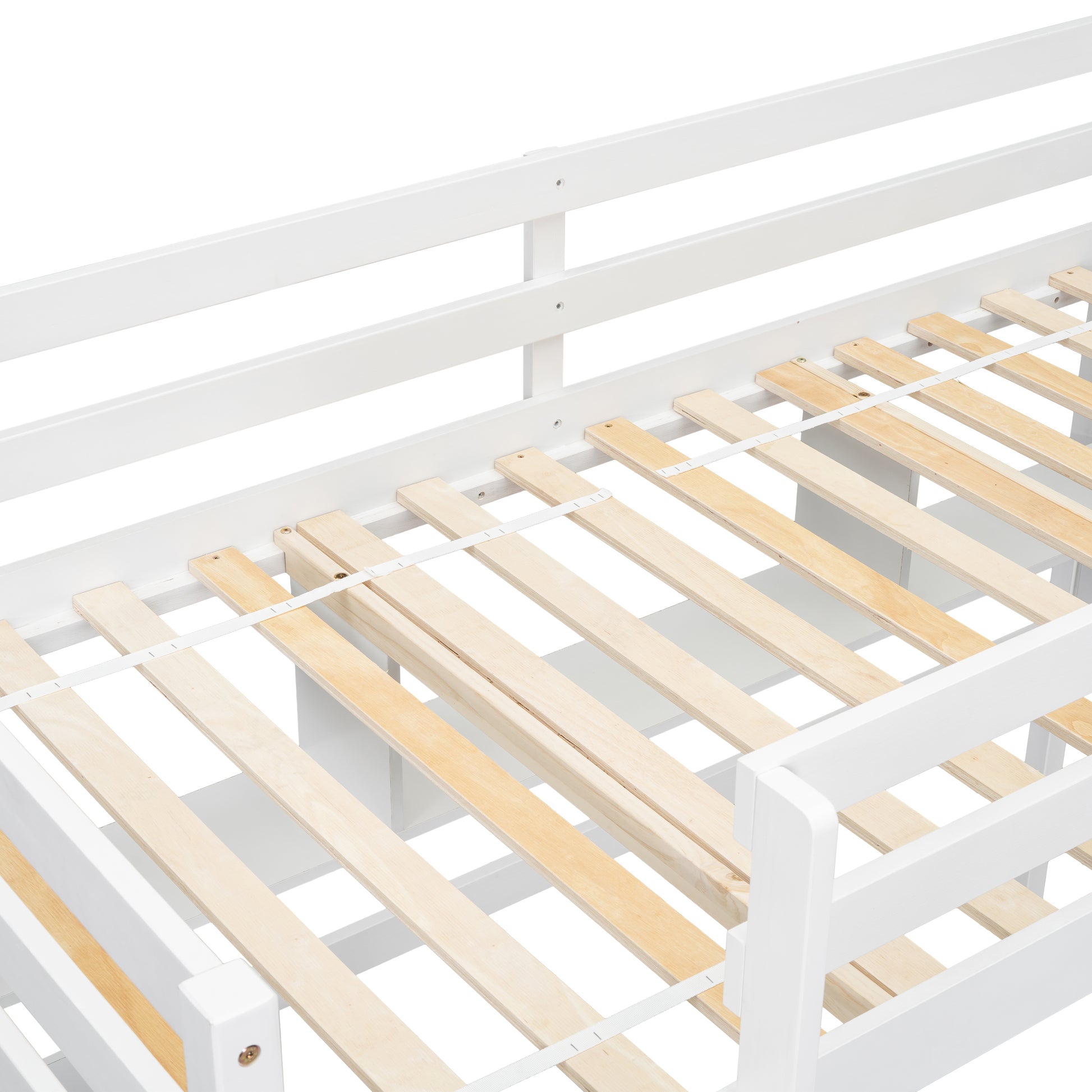 Twin Loft Bed With Built In Desk And Bookcase Of Three Compartments, Guardrails And Ladder,White Twin White Pine