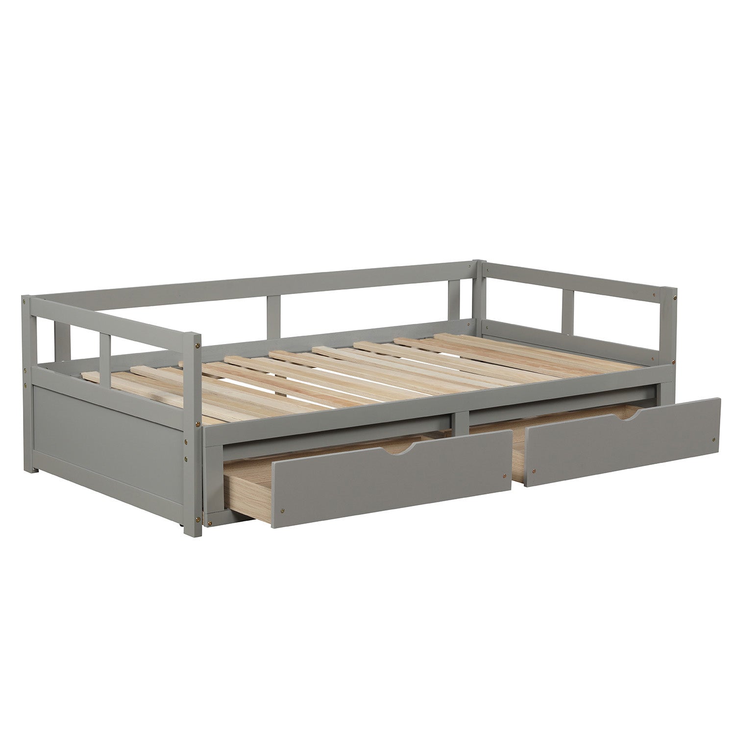 Wooden Daybed With Trundle Bed And Two Storage Drawersextendable Bed Daybed,Sofa Bed For Bedroom Living Room, Gray Twin Gray Solid Wood