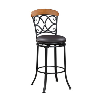 1Pc Pub Height Swivel Chair Faux Leather Upholstered Black Metal Frame Dining Furniture Black Dining Room Metal