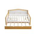 Full Size House Shape Daybed With Trundle And Bookcase Headboard Wooden Bed For Girls Boys Teens, No Box Spring Needed, Walnut And White Box Spring Not Required Full White Walnut Wood Bedroom Cute Pine Bed Frame Wood