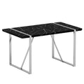 Table And Chair Set.A Rustic Industrial Rectangular Mdf Black Dining Table With Mdf Desktop And Electroplated Silver Metal Legs.Paried With 4 Chairs With Pu Cushion And Metal Legs. White Black Seats 4 Mdf Metal
