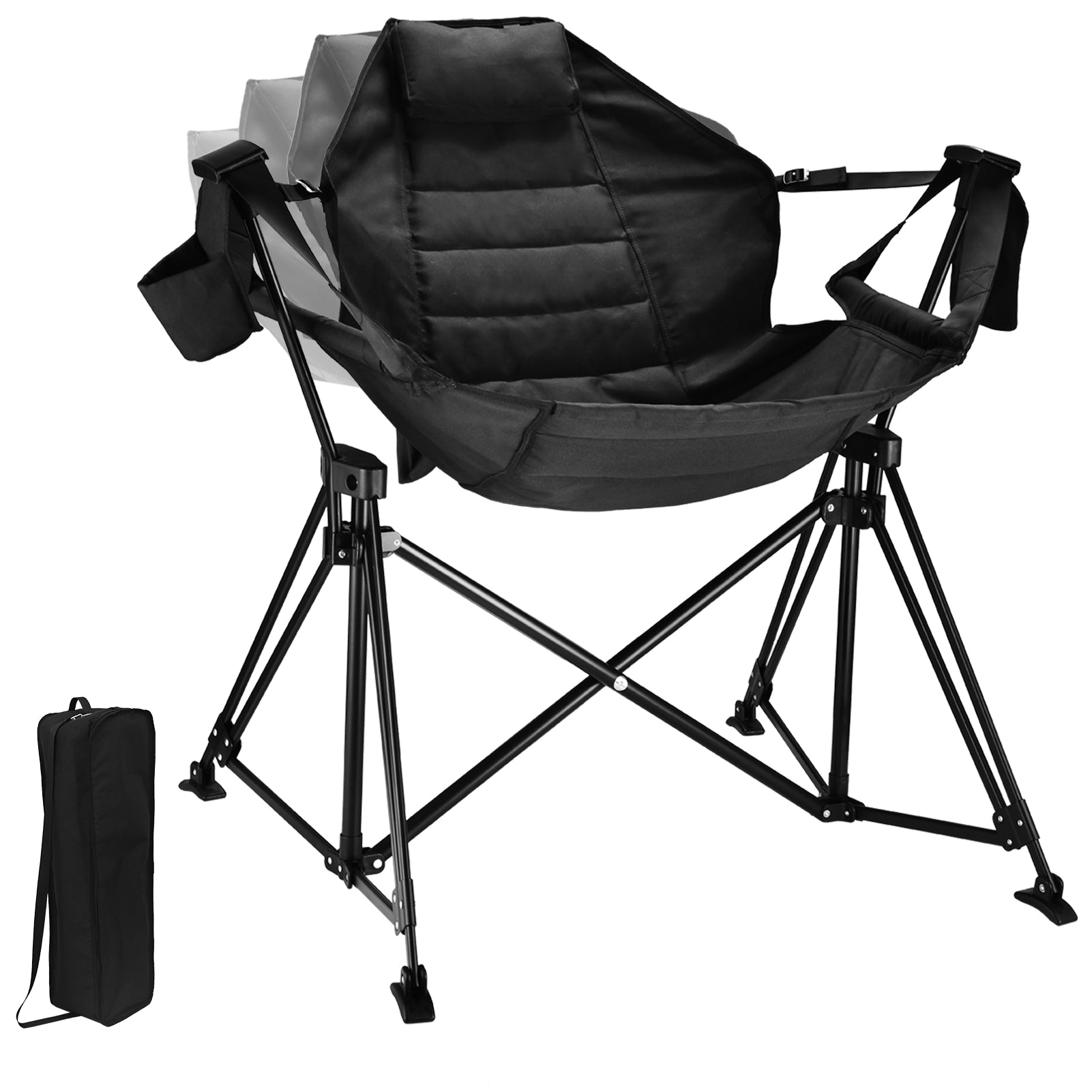 Hammock Camping Chair Folding 350 Lbs Foldable Portable Rocking Chairs For Adults Outside Swinging Camp With Stand Lawn Garden Hanging Outdoor Black Iron
