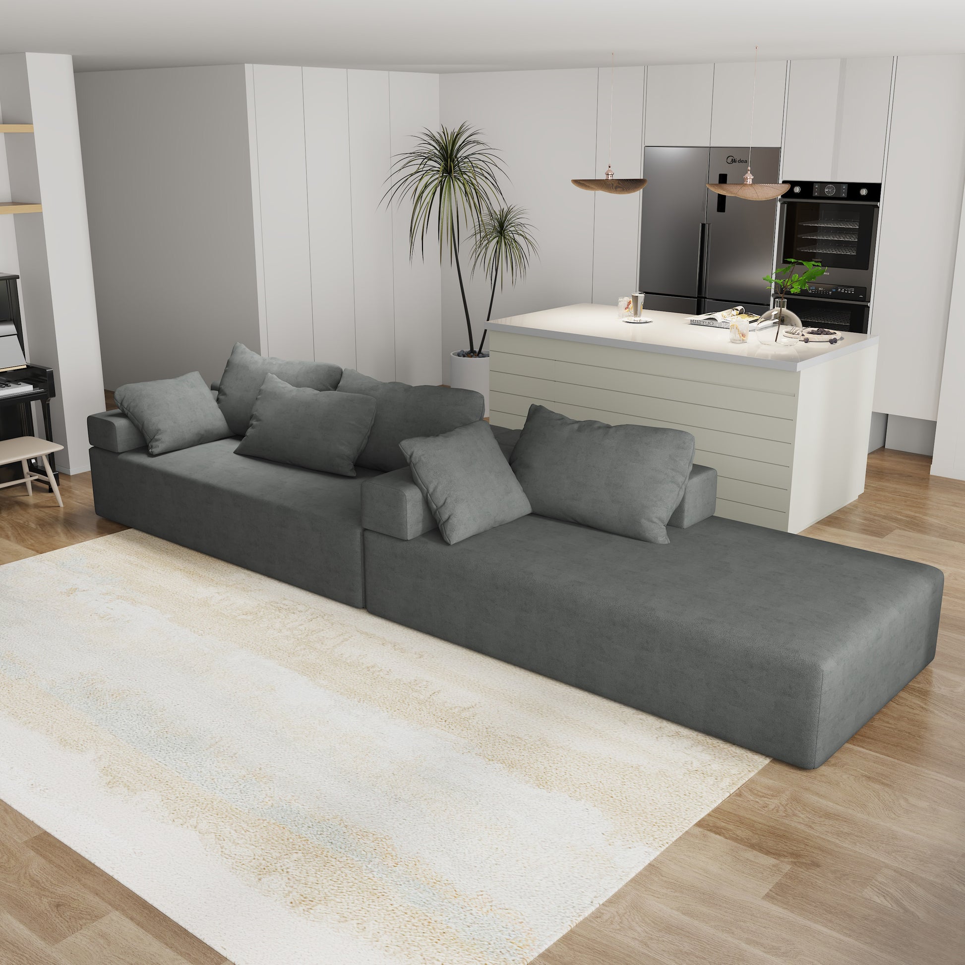 Modern Upholstered Sectional Sofa Couch Set,Modular 108" L Shaped Sectional Living Room Sofa Set With 6 Pillows,Free Combination Sofa Couch For Living Room,Bedroom Grey Foam Chenille 3 Seat