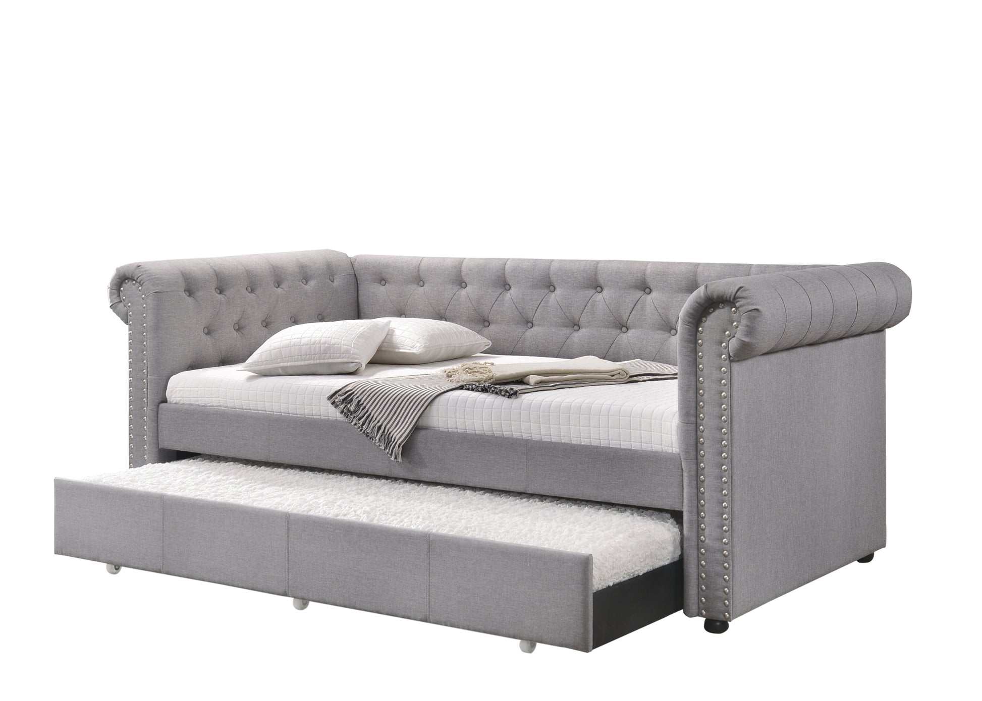 Justice Smoke Gray Fabric Daybed W Trundle Twin Gray Synthetic Wood,Upholstered