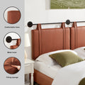 Wall Mounted Headboard King With Brown Faux Leather Straps, Faux Leather Upholstered Headboard With Adjustable Heigh Headboard, King Headboard With Metal Bar For Dining Room, Bedroom, Brown King Brown Bed Frame Genuine Leather Fabric Metal