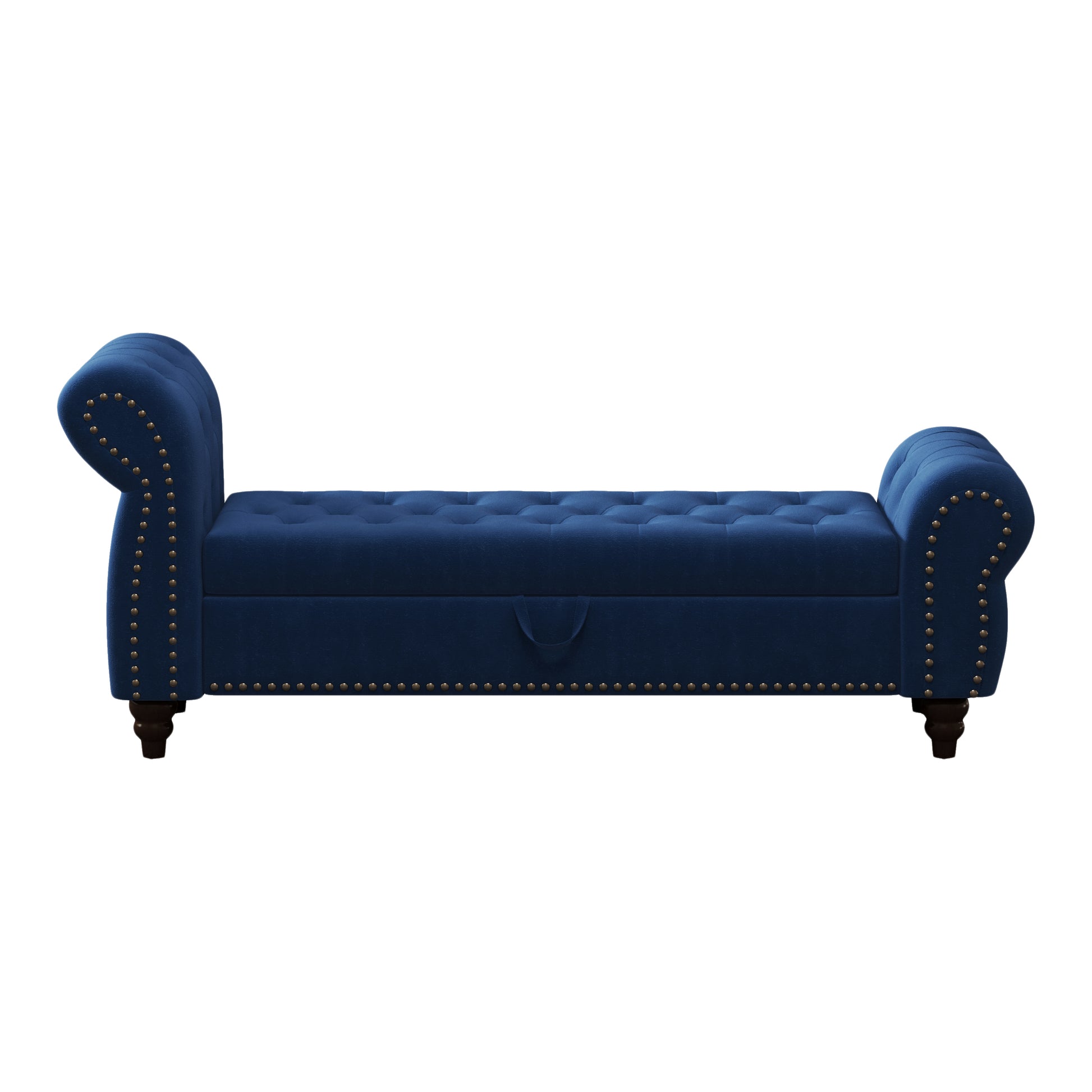 64.5" Bed Bench For Bed Room Nails Tufted Chaise Of Lounge With Storage Velvet Upholstery Navy Blue Navy Blue Bedroom Foam Velvet