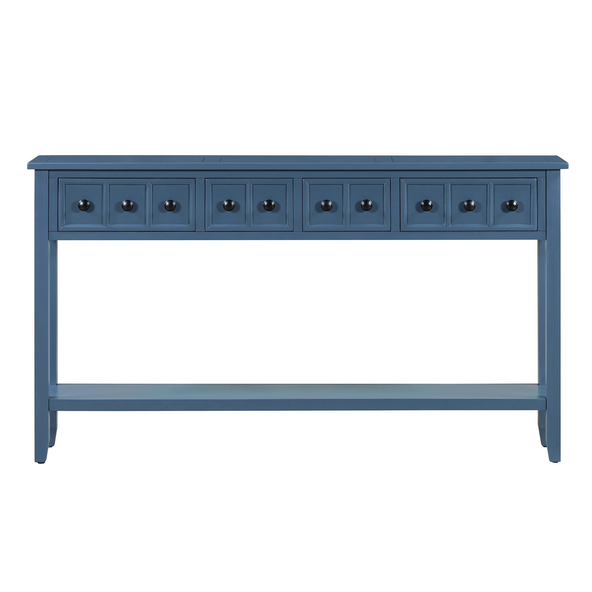 Rustic Entryway Console Table, 60" Long Sofa Table With Two Different Size Drawers And Bottom Shelf For Storage Antique Navy Antique Navy Solid Wood