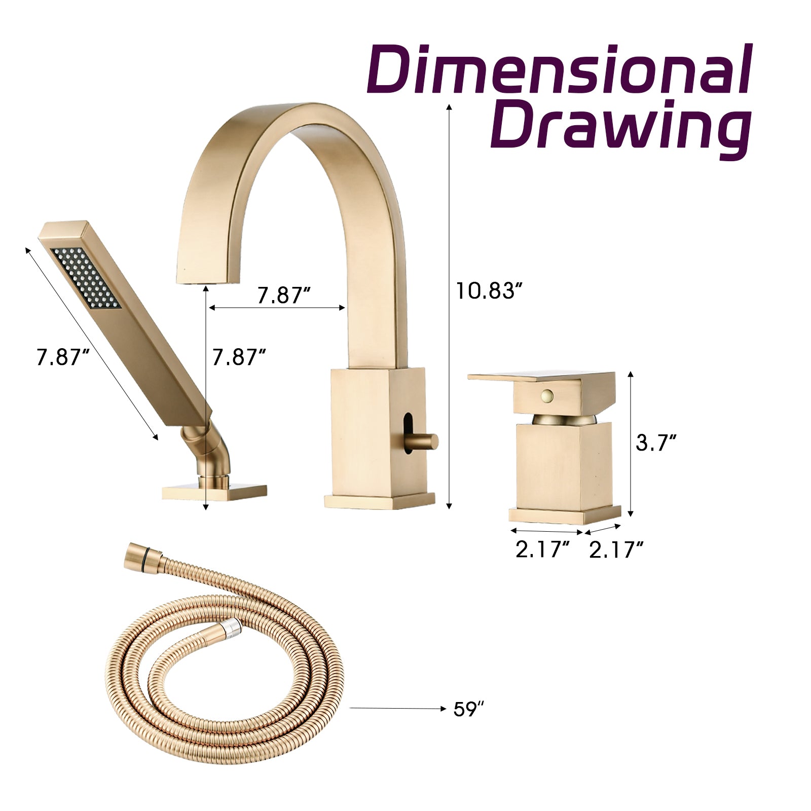 Waterfall Bathtub Faucet With Sprayer, 3 Hole Roman Tub Filler With Hand Shower Deck Mount Waterfall Tub Spout Set Brushed Gold Stainless Steel