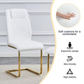 Table And Chair Set.Modern Luxurious Tempered Glass Dining Table Set With Gold Metal Legs And 8 Pu Chairs.White Marble Patterned Sticker Tabletop,White Chairs With Gold Metal Legs. White Gold Seats