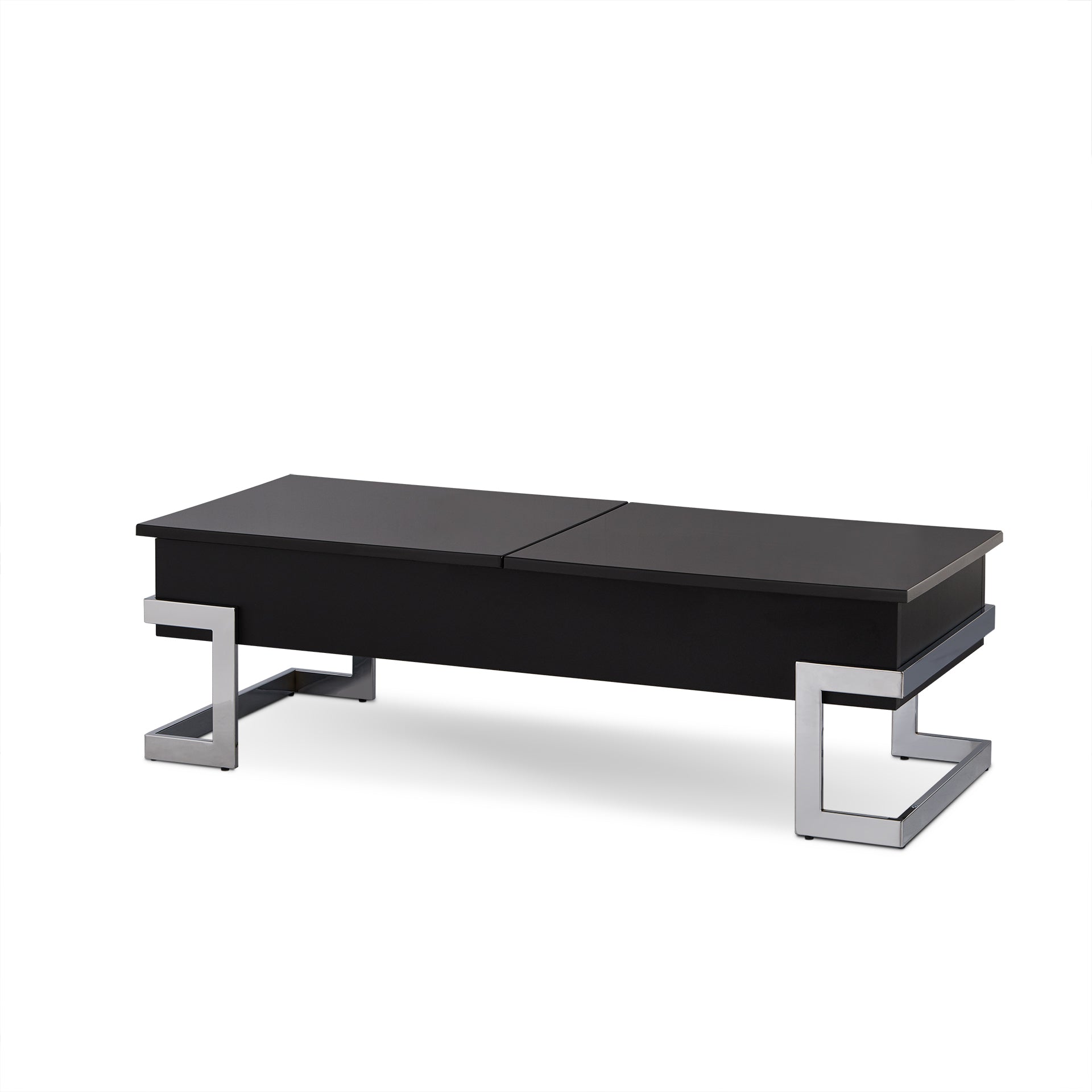 Calmam Black High Gloss & Chrome Finish Coffee Table W Lift Top Black Synthetic Wood