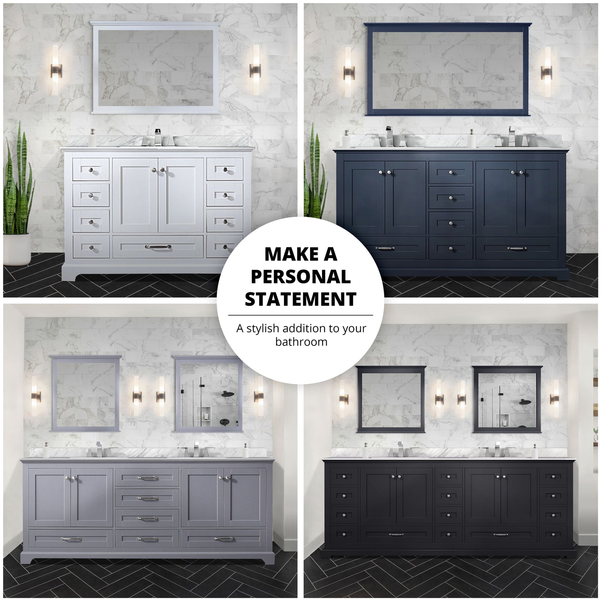 Navy Blue Double Bath Vanity 84 In. W X 22 In. D, With Carrara Marble Top Navy Blue Plywood Wood