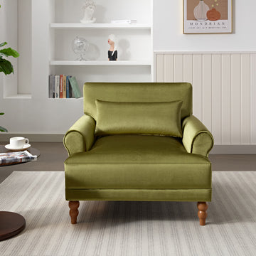 Mirod Elegant Circular Armrests, Ergonomic Lumbar Support, Vintage Roman Column Legs, Luxurious Large Size, Enhances Living Room Aesthetics, For Living Room,Bedroom And Study Green Velvet
