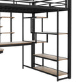 Full Size Metal Loft Bed With Storage Staircase And Small Wardrobe, Built In Desk And Storage Shelves, Black Full Black Metal