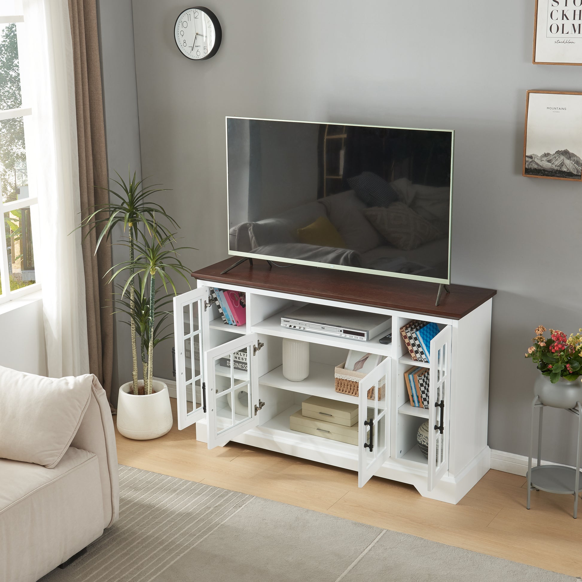 Buffet Table Sideboard With 4 Doors White Adjustabel Shelves Mdf