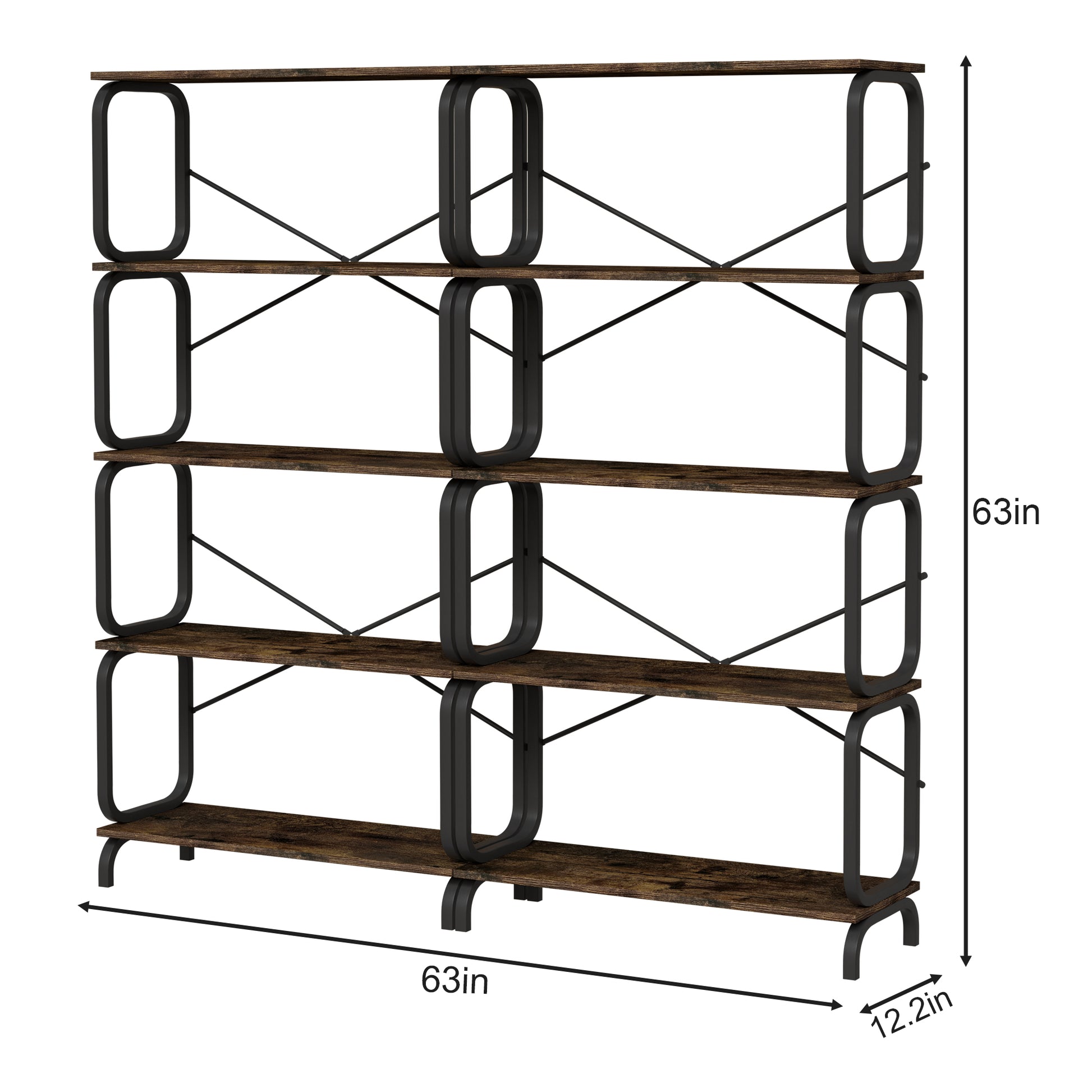 5 Tier Large Book Shelf, Bookcase Home Office Open Bookshelf,Shelves For Living Room, Office Shelf,Vintage Industrial Style Bookshelf With Metal Frame,Rustic Brown Black Primary Living Space