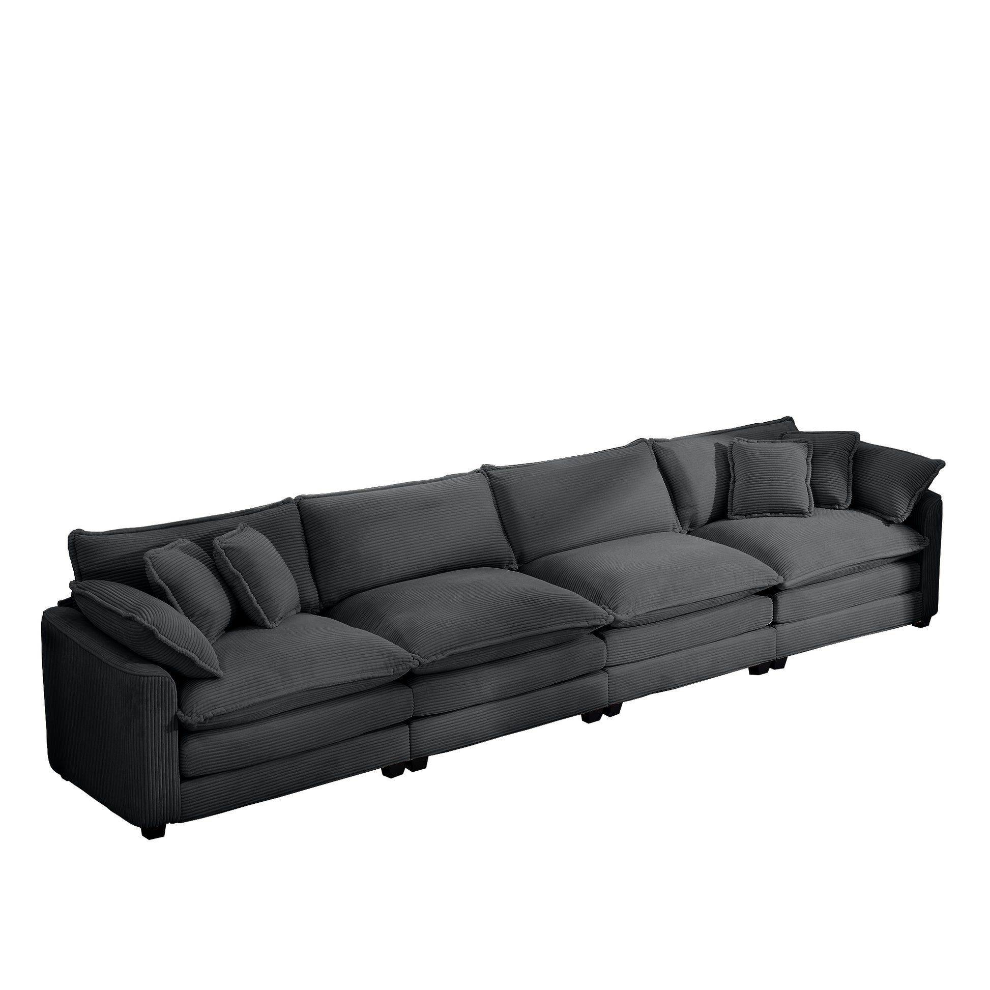 Corduroy Sofamodern Upholstered 4 Seater Corduroy Fabric Sofaoffice Living Room Apartment Comfortable Sofa, Easy To Assemble With 2 Arm Pillows And 4 Throw Pillows Grey Corduroy 4 Seat