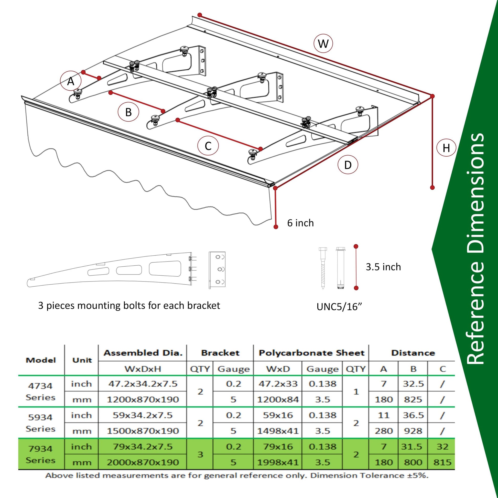 Da7934C Series Door Window Awning Canopy Made Of 0.137Inch Thick Crystal Solid Polycarbonate Sheet And Aluminum Alloy With Valance In Size Of 79" Wide X 34" Deep For Masonry Concrete Wall House Only. Silver Clear Square No Foundation Needed None Garden &