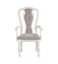 Grey And Antique White Padded Arm Chair Set Of 2 Solid Grey White Dining Room Traditional Arm Chair Solid Back Set Of 2 Wood Fabric
