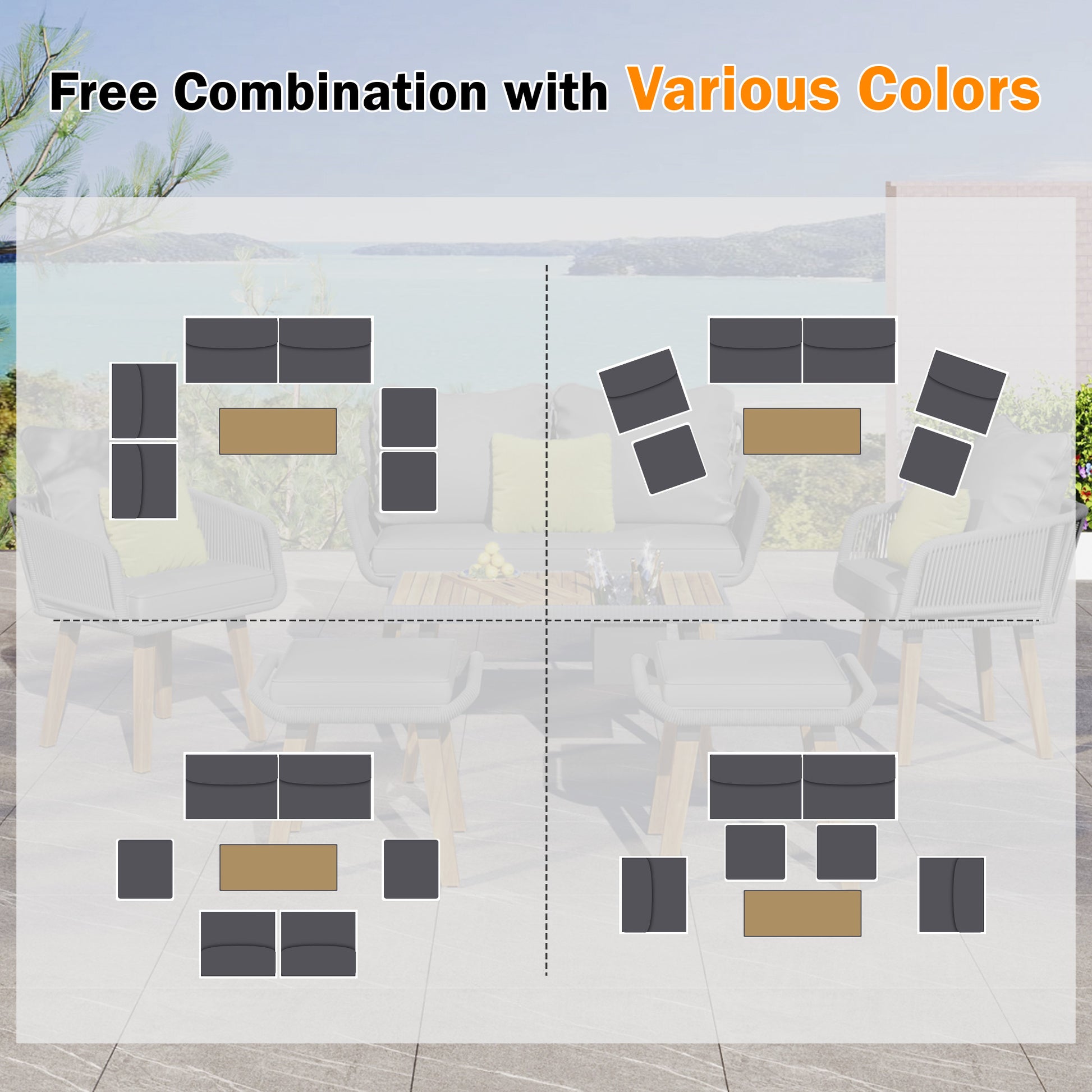 K&K 6 Piece Rope Patio Furniture Set, Outdoor Furniture With Acacia Wood Cool Bar Table With Ice Bucketdeep Seat Patio Conversation Set With Two Stools For Backyard Porch Balcony Grey Yes Complete Patio Set Grey Weather Resistant Frame Fade Resistant
