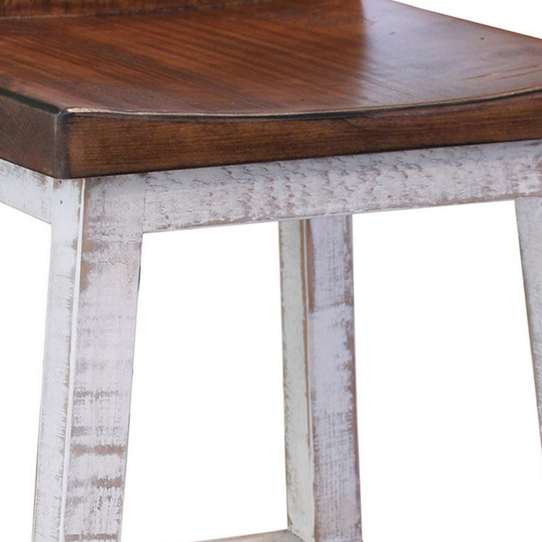 Ata 24 Inch Counter Height Stool, Lacquer Finish, Pine Wood, Brown, White Brown White Solid Wood