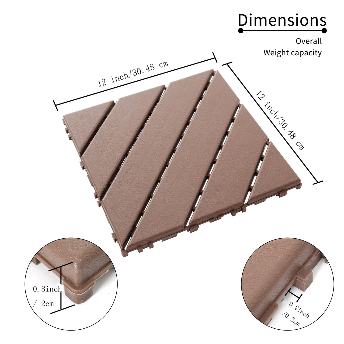 27 Pack Plastic Interlocking Deck Tiles 12"X12" Square, Waterproof, All Weather Use, Easy To Install Patio Decking Tiles For Poolside, Balcony, Backyard Sturdy, High Load Bearing Capacity Brown Plastic