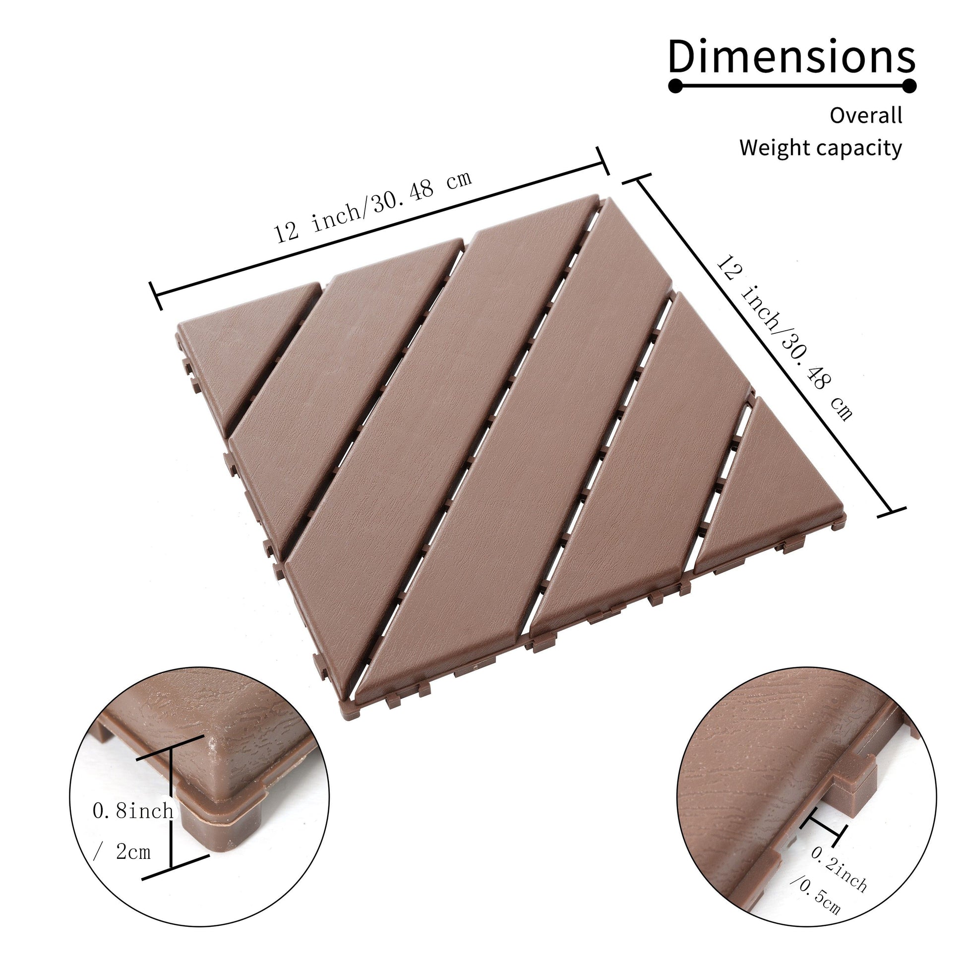 27 Pack Plastic Interlocking Deck Tiles 12"X12" Square, Waterproof, All Weather Use, Easy To Install Patio Decking Tiles For Poolside, Balcony, Backyard Sturdy, High Load Bearing Capacity Brown Plastic