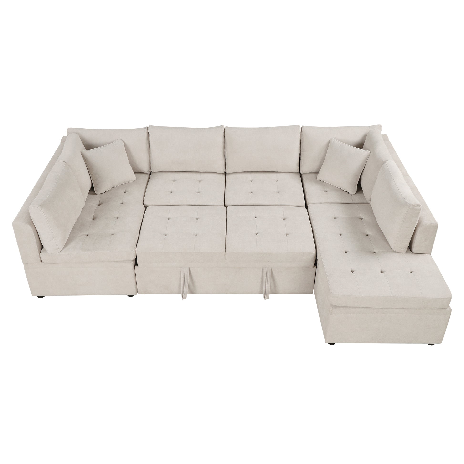 117.3" Oversized Sectional Sofa U Shaped Sofa Couch Pull Out Sofa Bed With Two Throw Pillows For Living Room, Beige Beige Foam Chenille 4 Seat