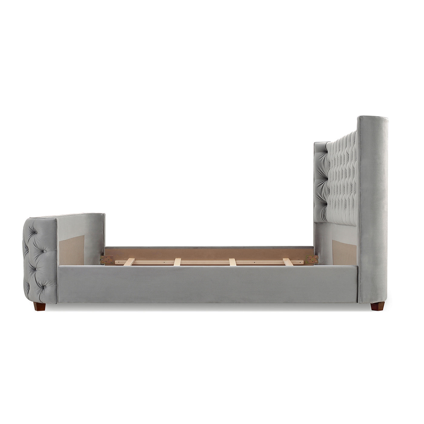 Brooklyn King Tufted Panel Bed Headboard And Footboard Set, Opal Grey Velvet Box Spring Required King Gray Wood Foam Velvet Velvet