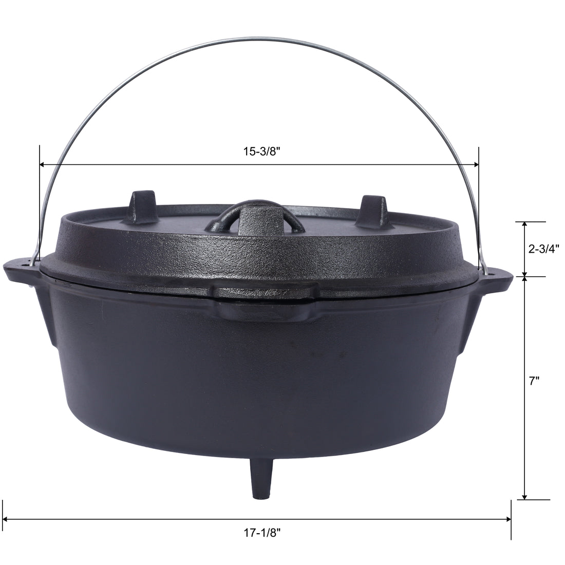 Pre Seasoned Cast Iron Dutch Oven With Set Lid, Outdoor Camping Deep Pot For Camping Fireplace Cooking Bbq Baking Campfire, Leg Base, 12 Quart Black Iron