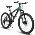 A2660 Ecarpat Mountain Bike 26 Inch Wheels, 21 Speed Full Suspension Mens Womens Trail Commuter City Mountain Bike, Carbon Steel Frame Disc Brakes Thumb Shifter Front Fork Rear Shock Absorber Bicycles Cycling Gray Without Durable Garden & Outdoor Classic