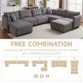 Multi Module Combination Style Sofa For Living Room, Bedroom And Other Lounge Spaces, Modern Minimalist Corduroy Combination Sofa With 2 Comfort Cushions With Usb & C Charging Ports,Gray,Two Sets Gray Foam Fabric 8 Seat